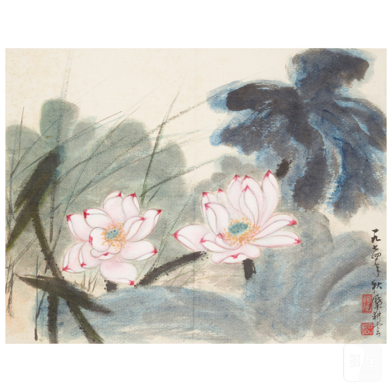 靡耕雲（1910-1998） 荷花、牡丹 設色紙本 鏡心二幀 一九七四年作 | MI GENGYUN (1910-1998) - 图3